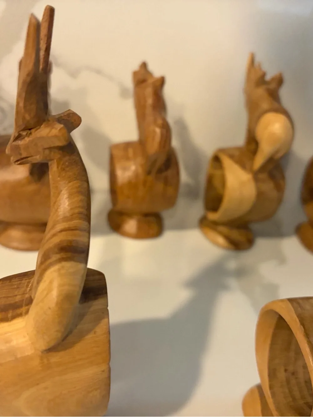1970s Vintage Hand Carved Wooden Safari Animal Napkin Rings Set of 12